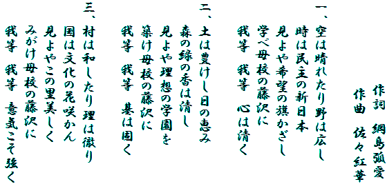 深谷市立藤沢中学校 校歌